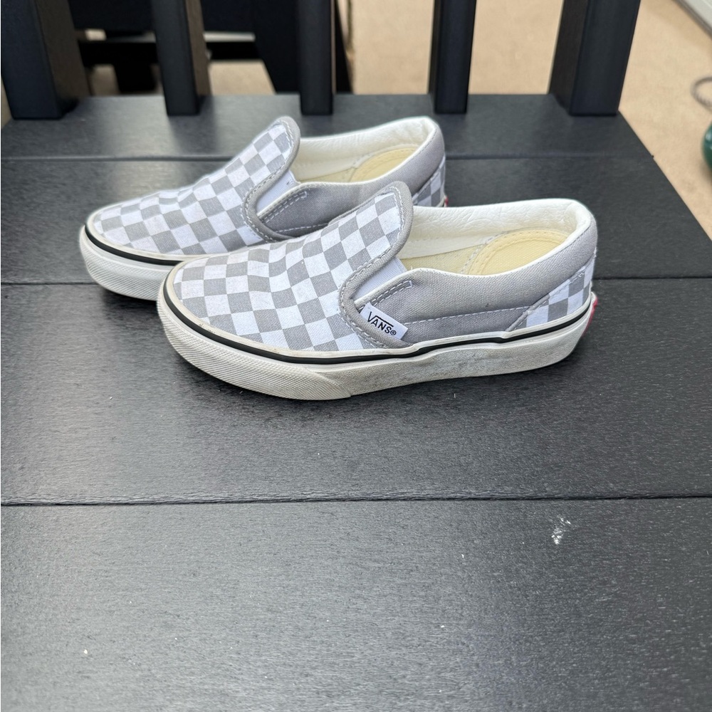 Vans Gray and White Checkered Slip-Ons kids size 12